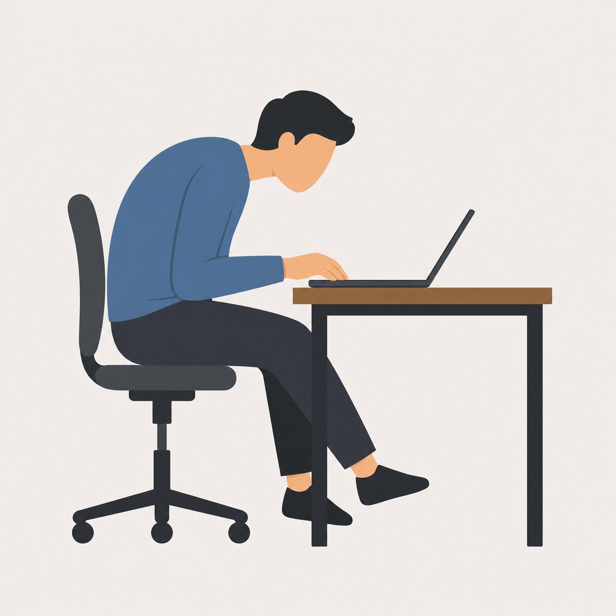 Postura encurvada, tela baixa